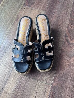 Sam Edelman Black Leather Open-Cut Slide Mules